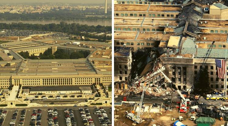 Pentágono antes e depois do ataque terroristas de 11 de setembro