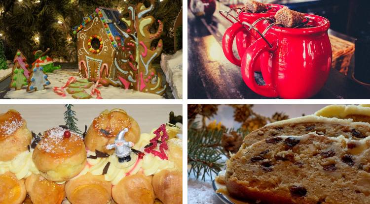 Doces de Natal, Yule Log, Casas de Gengibre, bolo rei, bebida quente